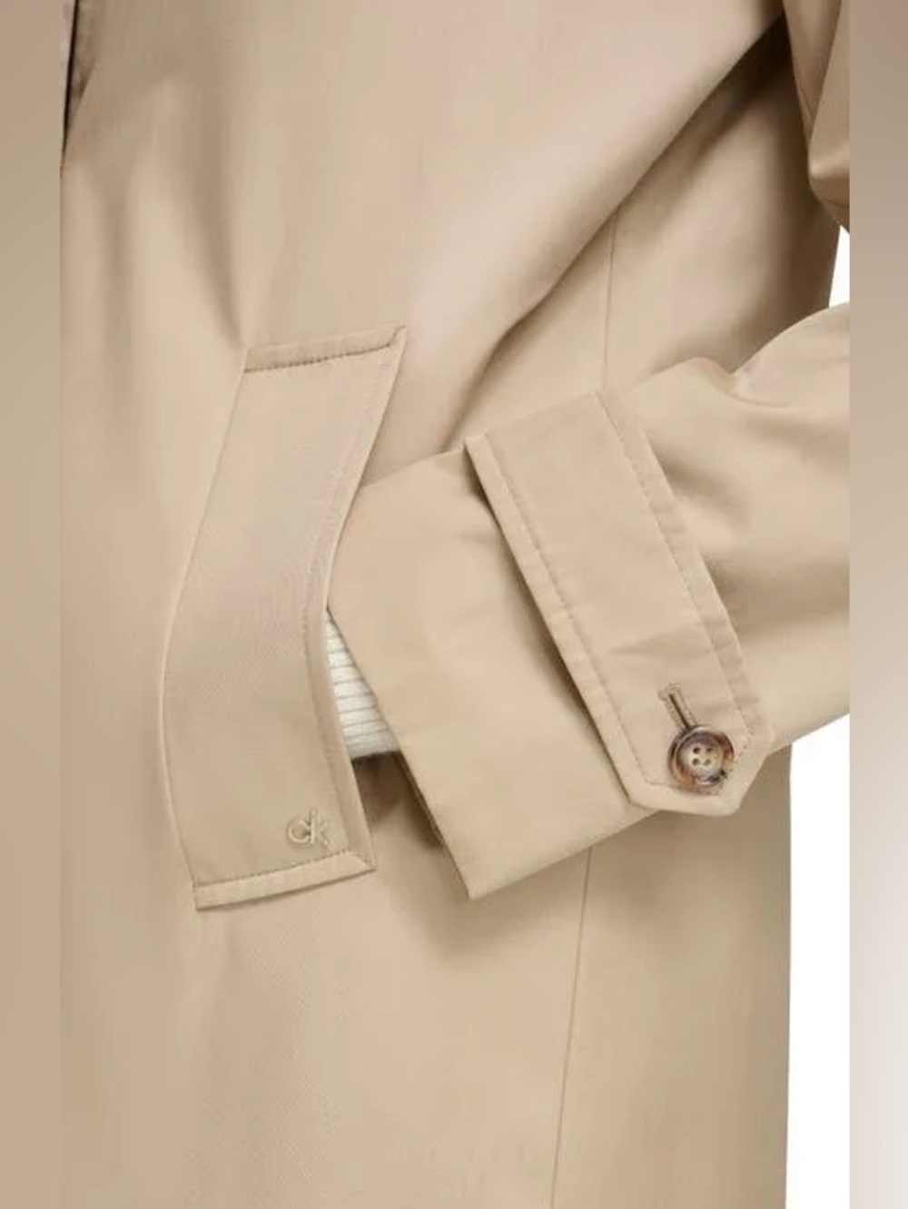 Calvin Klein Attributes Hoody Raincoat in Tan, Sz. S - Picture 6 of 8